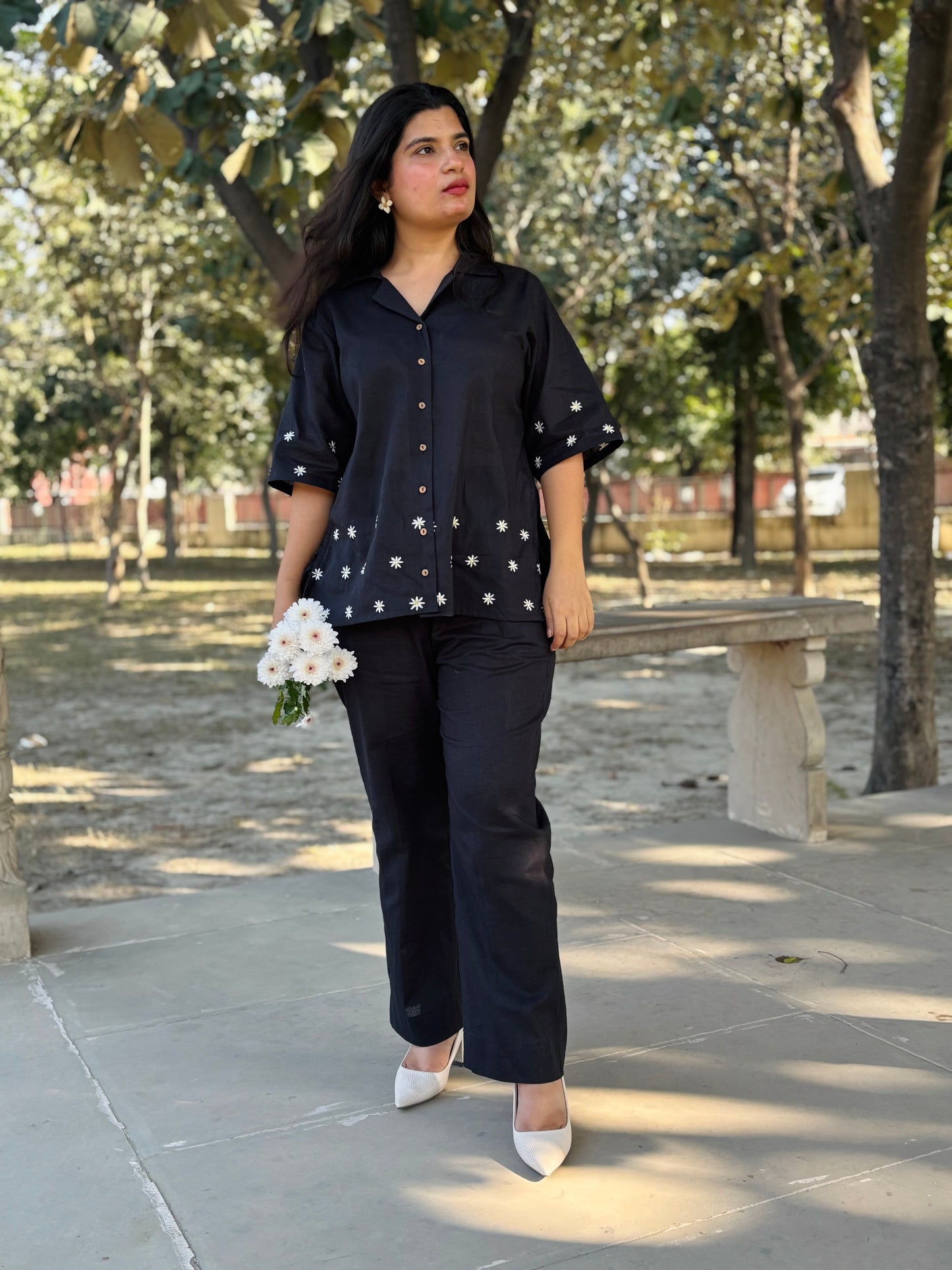 Daisy Embroided Cotton Linen Shirt