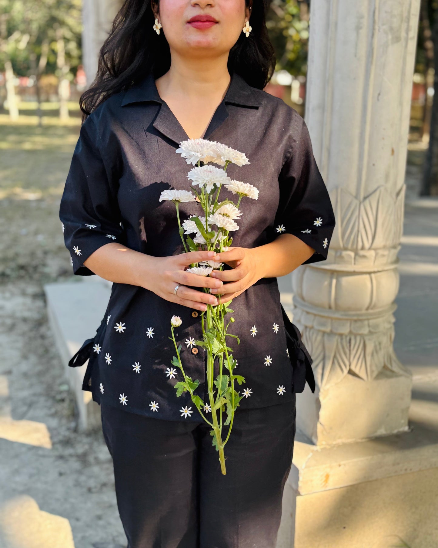 Daisy Embroided Cotton Linen Co-ord Set