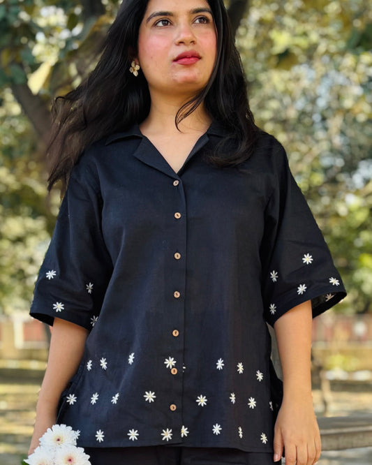 Daisy Embroided Cotton Linen Shirt