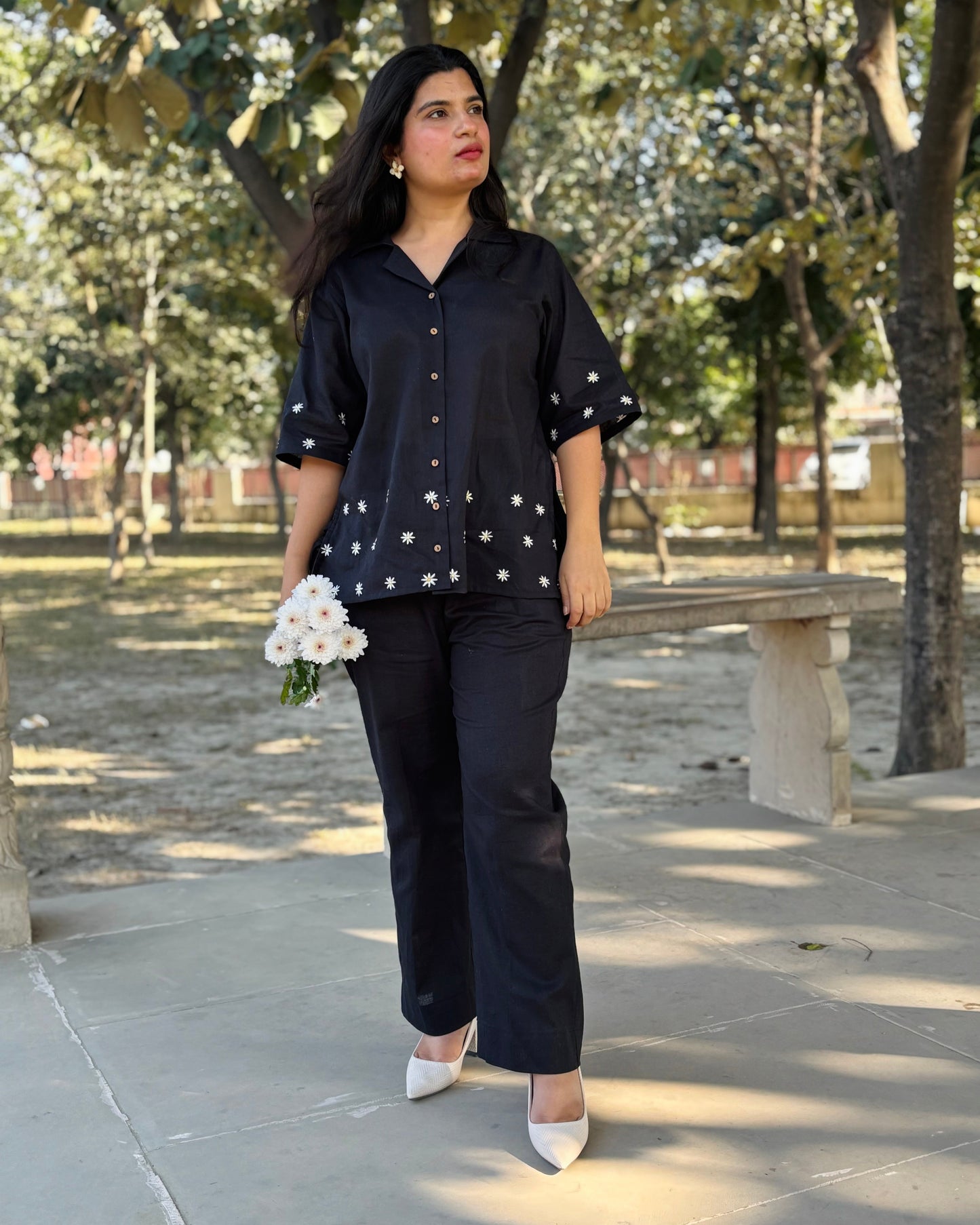 Daisy Embroided Cotton Linen Co-ord Set