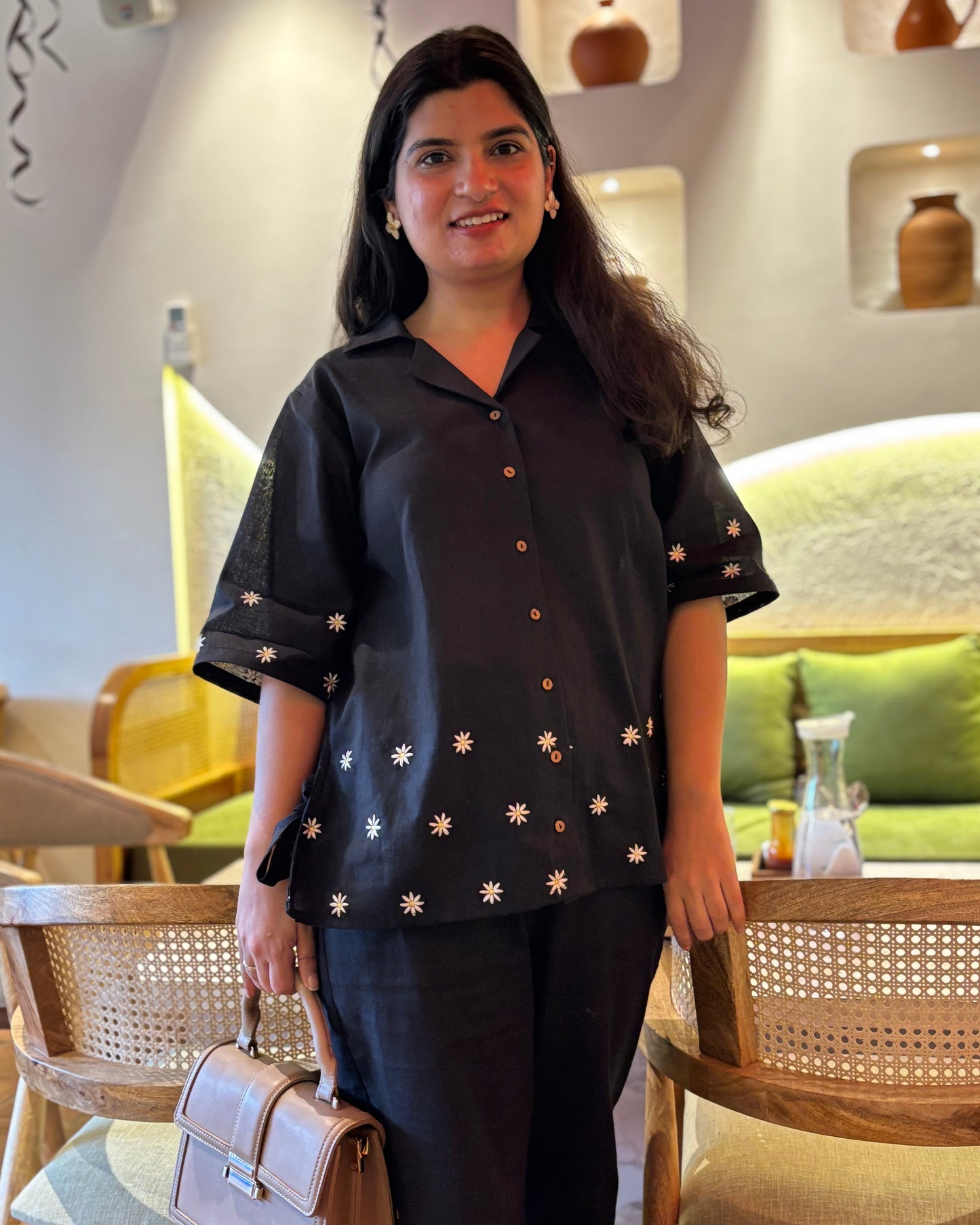 Daisy Embroided Cotton Linen Co-ord Set