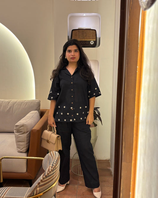 Daisy Embroided Cotton Linen Co-ord Set